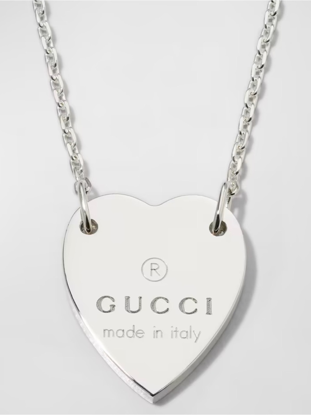 Gucci 925 Sterling Silver Heart Tag Necklace with Engraved Logo